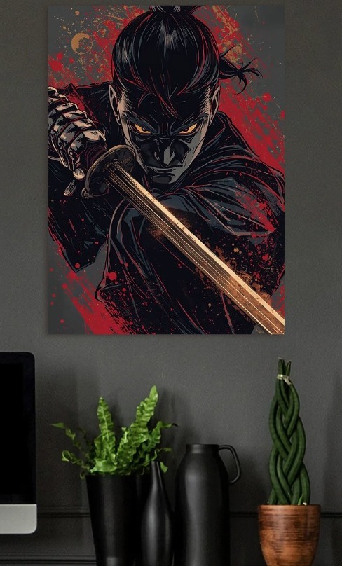 Samurai Warrior with Katana — metal poster wall art by Lineer